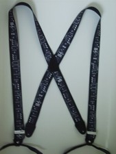 Men's Suspenders - X 1-1/2"  2" White Music Score, Button Leather, USA Made