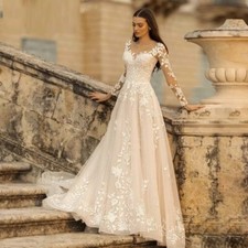 Lace A-Line wedding dress,Luxury bridal gown,Long Sleeves Royal wedding dress