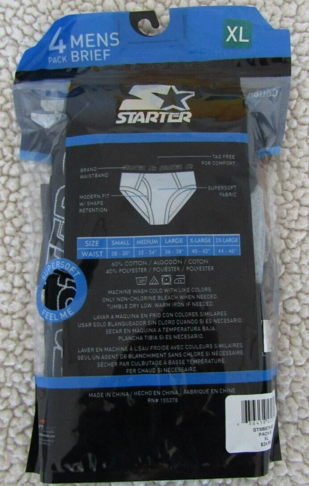 Starter Men's Underwear 4-Pack Solid Briefs NWT Black/Gray XL - Image 3 of 3