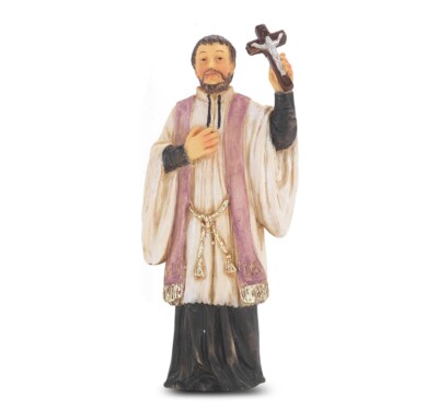 St. Francis Xavier Statue, Hand Painted Gold Leaf Accents 4'', Boxed