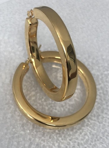 11g* 14K GOLD RESIN MILOR Italy Designer Squared Edge Large Chunky Hoop Earrings - Picture 3 of 12