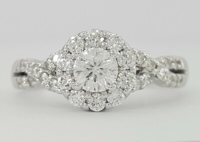 Helzberg Radiant Star  Round Diamond Halo Engagement Ring 1.12 ct 14K Gold