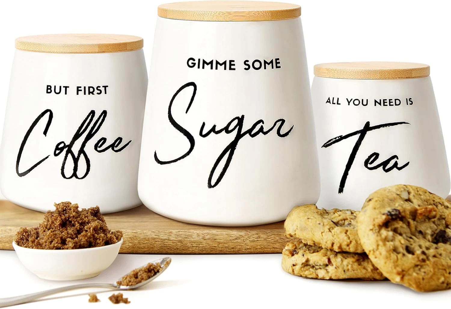 Airtight 3-Piece Coffee, Tea & Sugar Ceramic Canister Set for Kitchen Countertop