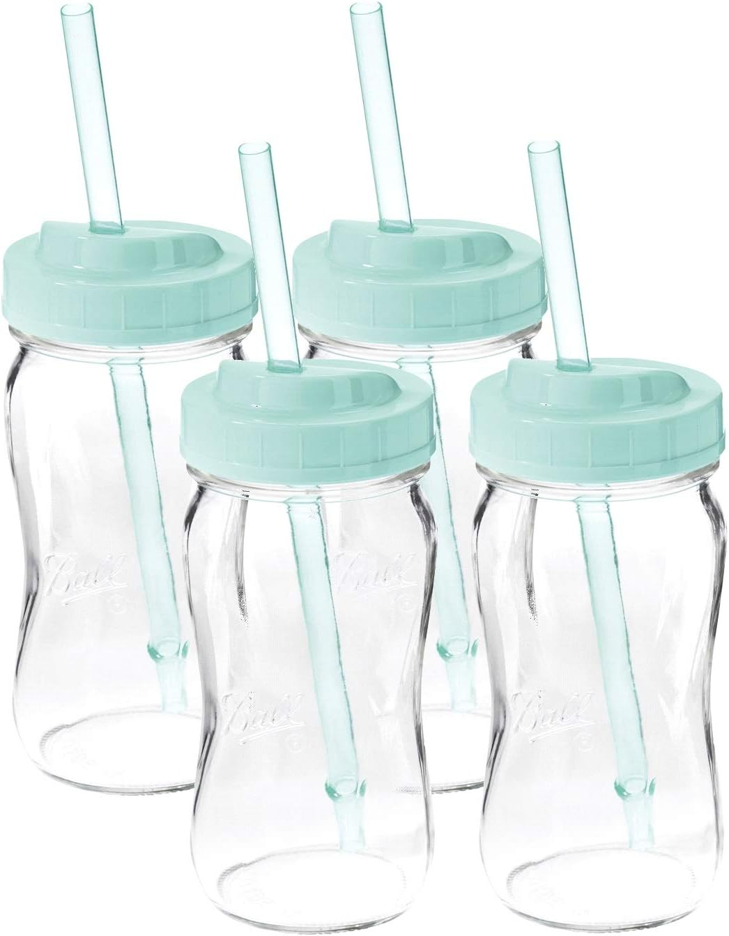 16oz Spiral Mason Jars with Sip Lids & Straws - Set of 4