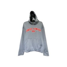 Under Armour Hoodie Mens Medium Gray Red Logo Pullover Athletic Fleece Cozy