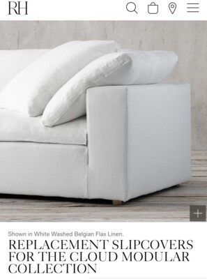 Restauration Hardware Cloud Luxe Housse sans bras lin lavé blanc