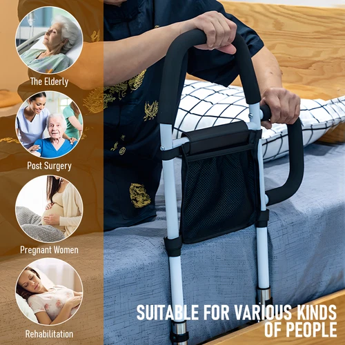Adjustable Bed Assist Rail Bed Rails with Light and Storage Pocket For Elderly - Picture 1 of 11