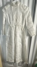 Vintage Dress Girls Victorian Style Handmade White Sheer Lace Trim Maxi