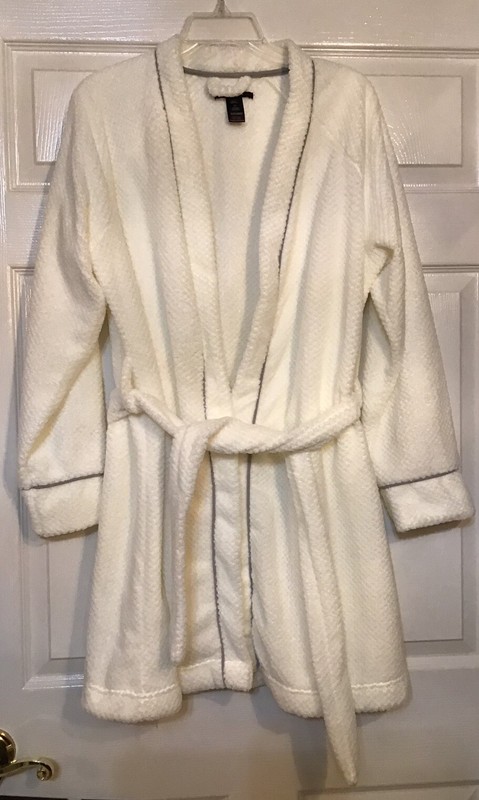 TAHARI Womens Soft Belted Fleece Plush Robe Corded Large Ivory Housecoat Short