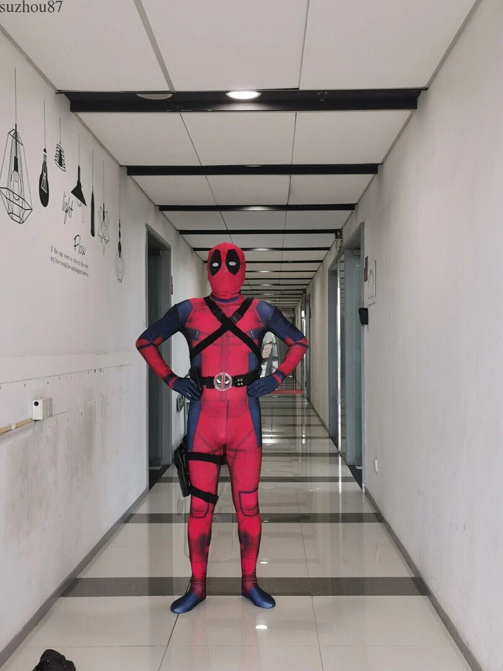 USA Kids Deadpool Christmas Cosplay Costume Jumpsuit Zentai Bodysuit Accessories - Image 4 of 4