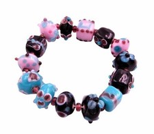 Qty. 14 - Rondelle  Square Turquoise, Violet, Black  Pink Lampwork Glass Beads