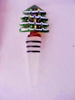 Christmas Tree Wine Stopper Glass Great Hostess Gift New