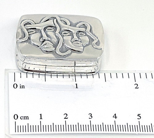 Comedy Tragedy Pill Box 925 Sterling Silver English Hallmarks - Picture 2 of 10