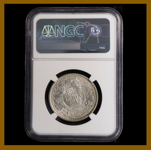 British India 1 Rupee, 1919 (C) Calcutta NGC MS 62 King George V 4468769-015 - Picture 2 of 2