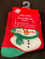 Christmas House - Snowman Red Socks - Kid's Size 7-2 - Crew Socks