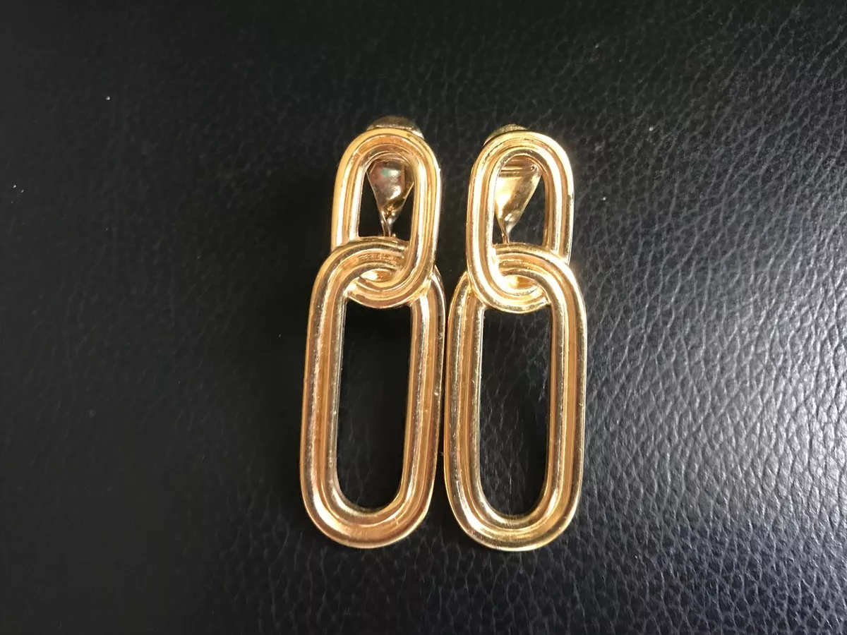 Monet Gold Tone Elongated Paper Clip Entwined Ovals Clip Earrings