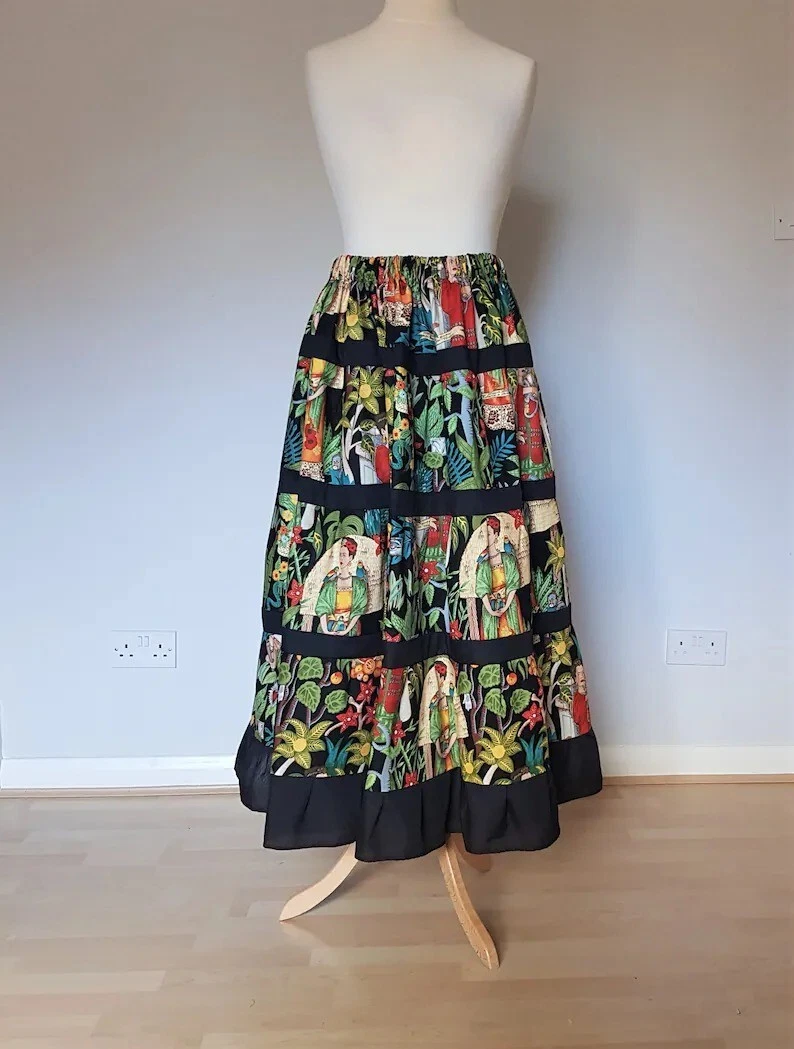 Indian Frida Cotton Handmade Skirt Women Clothing Long Black Striped Skirt US