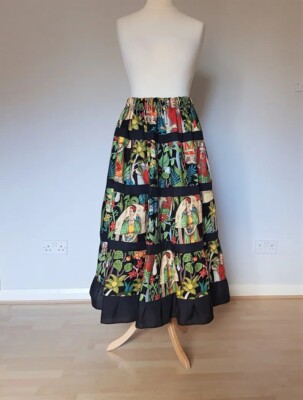 Indian Frida Baumwolle Handmade Rock Damen Bekleidung Lang Schwarz Gestreift US