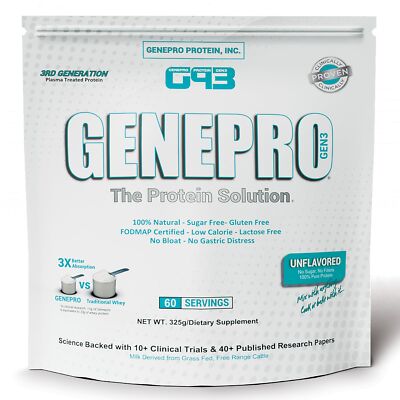 Premium GENEPRO GEN. 3 Unflavored Protein Powder - (3rd Generation, 60 Servings)