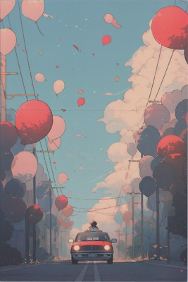 Balloons on Street Car Google Mapping? ~ New 2024 Image Card 4''x6'' 11747.2