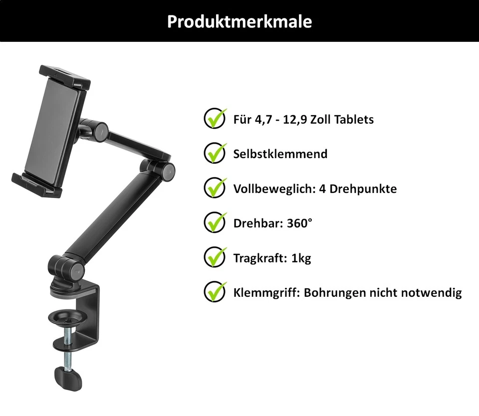 Tablet Halterung Halter verstellbar für 4,7 - 12,9 Zoll Bett & Tischhalterung - Bild 2 von 4