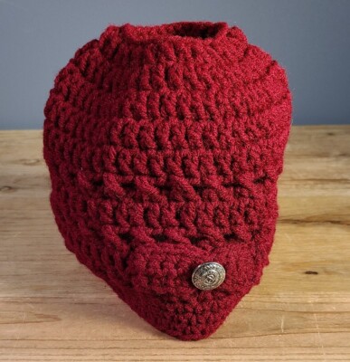 Handmade Hand Crafted Knit Messy Bun Hat adult/teen size red Messy bun hats are a must-have winter accessory for any low  main image 3