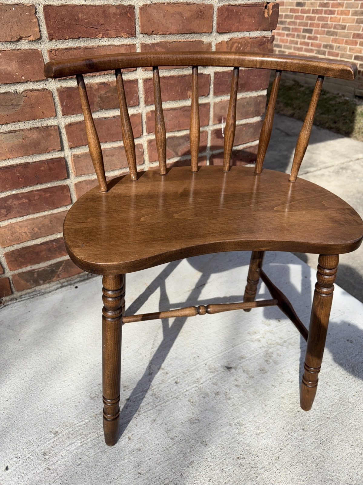 Mid Century Kidney Bean Walnut Spindle Back Vanity Chair Stool Bench Seat