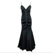 Xscape By Joanna Chen Black Taffeta Ruched Mermaid Long Gown Size 8P $389