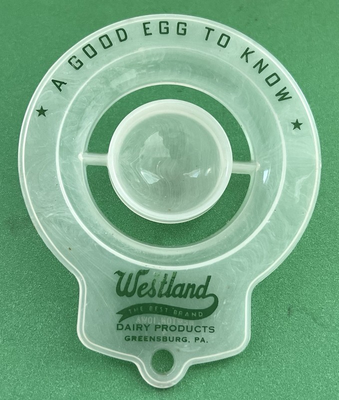 VTG. WESTLAND DAIRY GREENSBURG PA. FARM ADVERTISING KITCHEN EGG YOLK SEPARATOR.
