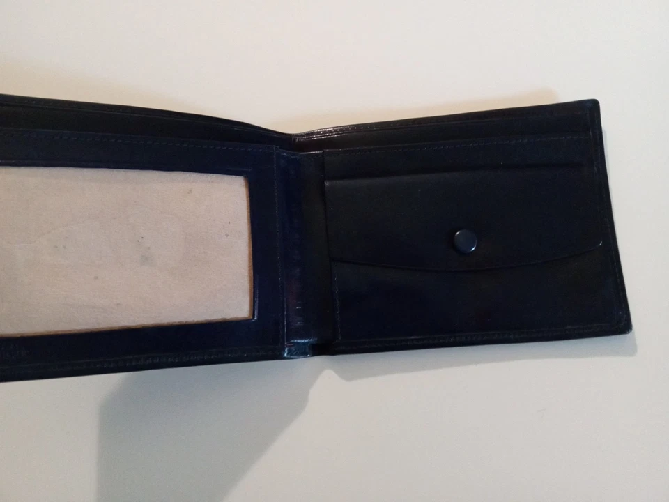 Cartera italiana suave azul vintage de cuero con patrón de harina de lis, leer Foto 3 de 4