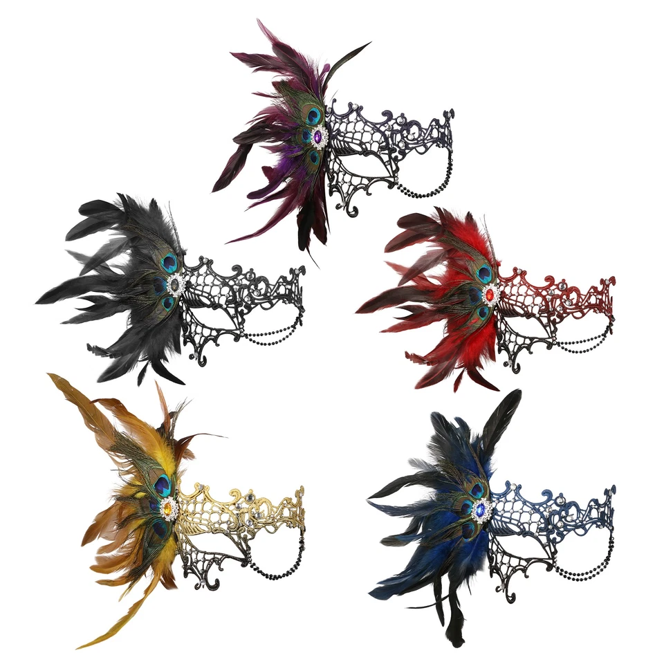 Women's Lace Feather Half-Face Mask Costume Masquerade Party Halloween Ball Mask - Image 2 of 3
