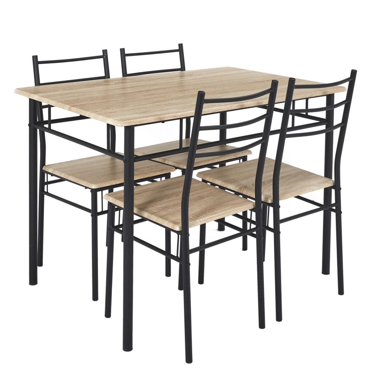 Table à manger 110cm Loka avec 4 chaises de cuisine aspect bois
