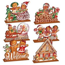 6 Pcs Christmas Gingerbread Table Decorations - Gingerbread Candy Wooden