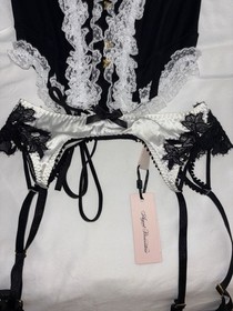 Agent Provocateur Zena Maid Overbust Corset Black/White Lace-Up Boned 2E