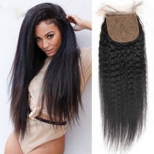 Yaki Kinky Straight 4x4  Virgin Human Hair Silk Base Lace Closure For Women