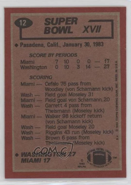 1983 Topps John Riggins #12 HOF uk2 - Image 2 of 3