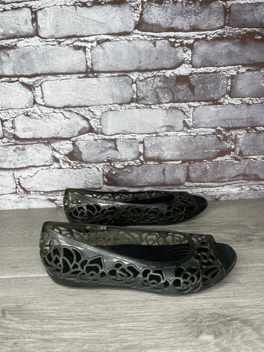 Crocs Isabella Jelly II Black Rubber CutOut Low Wedge Sandals