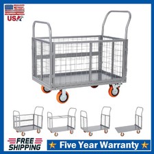 6in1 Platform Truck Cart with Cage 1800lbs Heavy Duty Hand Truck Push Dolly Cart