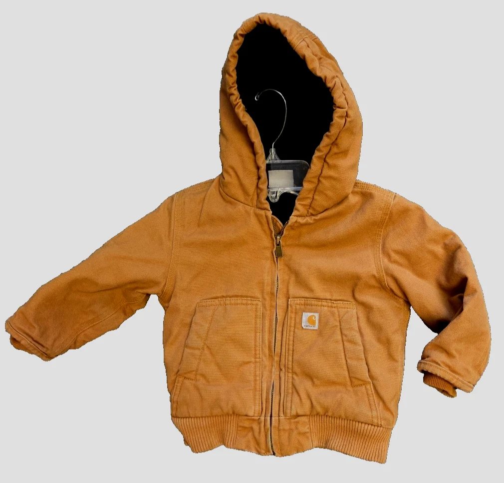Carhartt Canvas Jacket Kids Sz 2T Brown Quilted Lined Full Zip Hooded