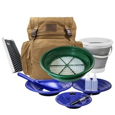 ASR Outdoor Gold Panning Backpack Kit with Collapsible Bucket 13pc, Khaki