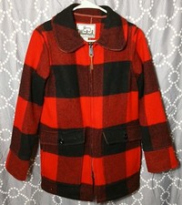 Woolrich giacca a quadri bufalo gigante donna taglia small cappotto lana rosso nero