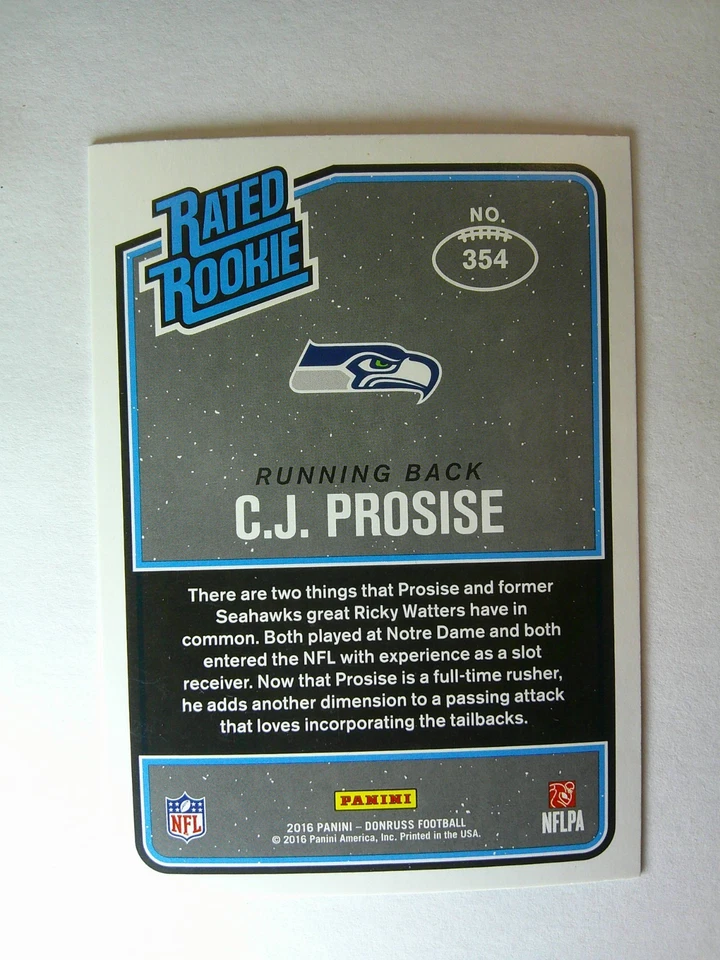 2016 Donruss - Rated Rookies C.J. Prosise #354 (RC) - MINT - PACK FRESH 🔥 - Image 2 of 2