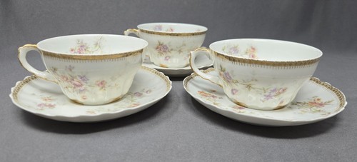 Set 3 Haviland Limoges Cups and Saucers Schleiger 838H