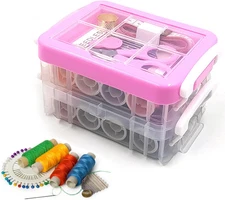Sewing Kit for Adults,Sewing Kit Travel,2 Tier Sewing Kits(Pink)