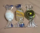 Lot of 3 Vintage Murano Style Blown Glass Wrapped Candy Pieces 6.5 Inches Long.