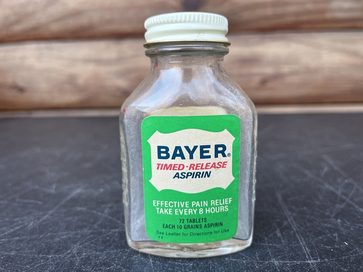 Vintage Bayer Aspirin Bottle Green Label Time Release Embossed | eBay