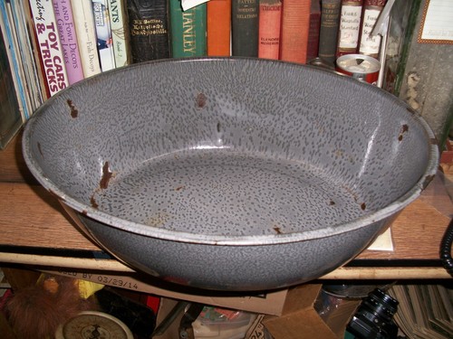 vintage GRANET GRAY porcelain enamelware 18" X 14 OVEL DISH PAN WASH basin bowl - Picture 4 of 14