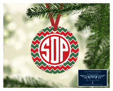 SET OF 4 MONOGRAM INITIALS METAL CHRISTMAS ORNAMENT PERSONALIZED CHEVRON D23