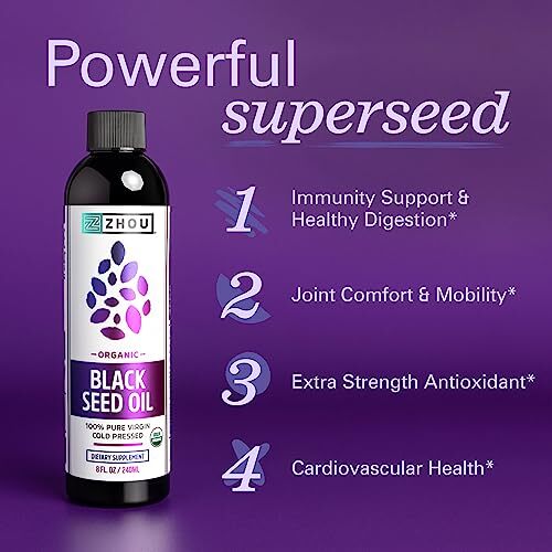 Zhou Organic Black Seed Oil 100 Virgin Cold Pressed Omega 3 6 9