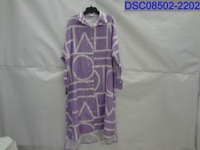 Womens 4XL Purple Geometric Button Down Long Sleeve Collared Dress